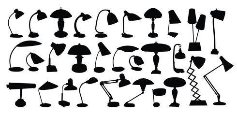 Poster - The big set of silhouettes vintage table lamps.
