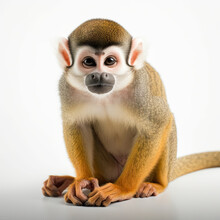 Squirrel Monkey Full Body On White Background - Made With Generative AI