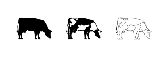 Cow icon on a white background in different versions. Cow symbol for templates, web design and infographics.