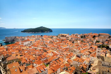 Canvas Print - View of the Old City of Dubrovnik, Croatia, with the Island Lokrum, as Seen from the Minceta Tower