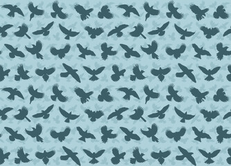 Sticker - The seamless blue background with flying birds.
