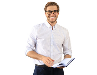 Handsome young businessman standing on a transparent background