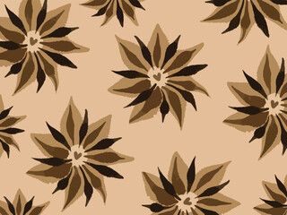 Brown vintage styled colored floral flower botanical pattern petals vector background isolated on horizontal landscape template for clothes or scarf textile prints design.