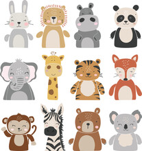 Abstract Animals Vector, Boho Baby Animals Set Vector, Cute Animals Isolated, Adorable Safari Baby For Print, Vector Illustration