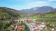 Railway viaduct of the historic Semmeringbahn in Austria surrounded by beautiful mountain landscape