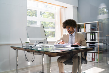 Sticker - African American Accountant Manager Doing Accounting