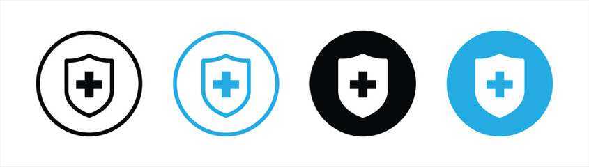 shield with cross icon set. medical shield icon symbol sign collections, vector illustration