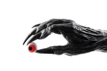 Wall Mural - Creepy monster hand with red eyeball isolated on white background with clipping path