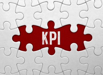 Poster - word kpi on red puzzle background