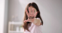 Close-up Of A Girl's Hand Showing Stop