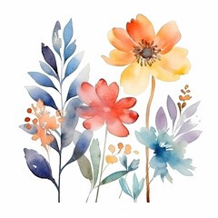 Wall Mural - Ethereal Blooms, Spring Bouquet, Floral Harmony, Summer Colors, watercolor flowers, AI generative 