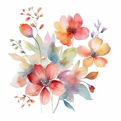 Wall Mural - Ethereal Blooms, Spring Bouquet, Floral Harmony, Summer Colors, watercolor flowers, AI generative 