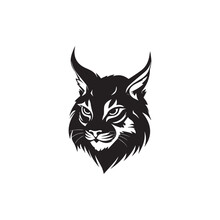 Wild Lynx - Bobcat Face Head Black And White Vector Design