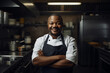 © ink drop - Portrait of a African american chef working in a professional kitchen. Generative ai