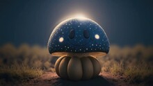 A Cute Blue Mushroom With The Pores On The Head And The Smiling Face AI Generated