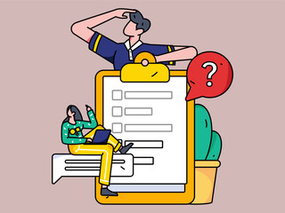 Invite friends to conduct questionnaire survey flat vector concept operation hand drawn illustration
