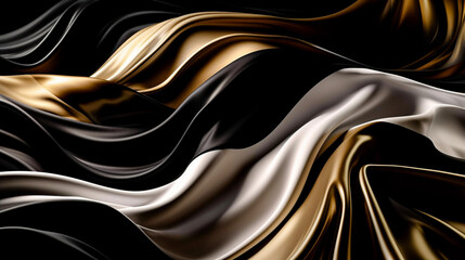 Abstract, Texture, Background, Pattern. Texture of Luxury Bright Gold and White and black Silk Waves Background. Generative Ai