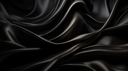 Abstract, Texture, Background, Pattern. Texture of Luxury Black Silk Waves Background. Generative Ai