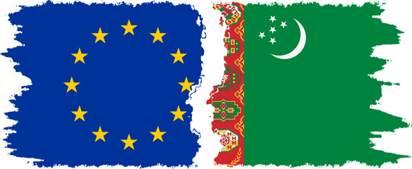Turkmenistan and European Union grunge flags connection vector