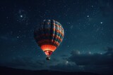 Hot air balloon in the clouds on a blue background of the night starry sky. Aerostat. Generative AI