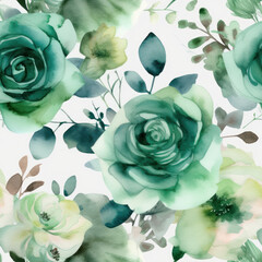 Wall Mural - Seamless Watercolor Roses Pattern, Floral Background, Generative AI