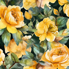 Wall Mural - Seamless Watercolor Roses Pattern, Floral Background, Generative AI