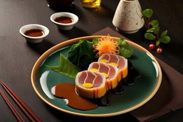 Wall Mural - beef set in japanese restaurant, food served on the table