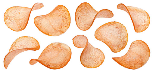 Wall Mural - Chicken meat chips isolated on white background, collection