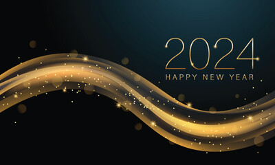 2024 New Year Abstract shiny color gold wave design element