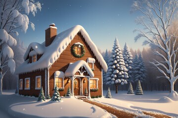 a painting of a gingerbread house in the snow, a detailed matte painting by ai generated