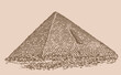 Graphical hand drawn pyramids on sepia background, vector illustration. Egypt sightseeing	