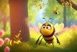 Abstract Cartoon Bumble Bee In Magical Outdoor Nature Generative AI