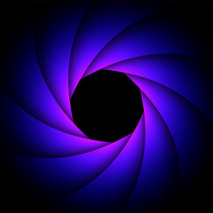 Poster - Background with camera lens shutter, elegant purple blue on black
