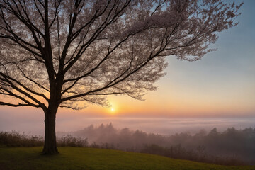 Wall Mural - Sakura blossoms in japanese style ornamental garden, beautiful landscape. Generative AI.