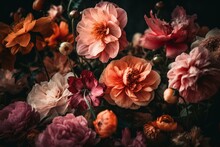 Artistic Blend Of Pink And Orange Flowers Arranged Elegantly. Generative AI