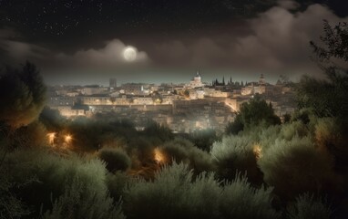 View of mysterious Jerusalem, Christianity, illustration, Jesus, AI