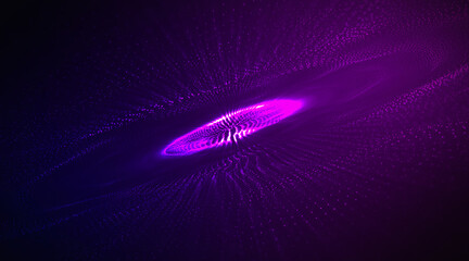 Poster - Blurred lights vector abstract background. Abstract 3D Spheres of Neon Dots and Stripes. Global Network Connection. Point 3D Sphere. Technology background vector.