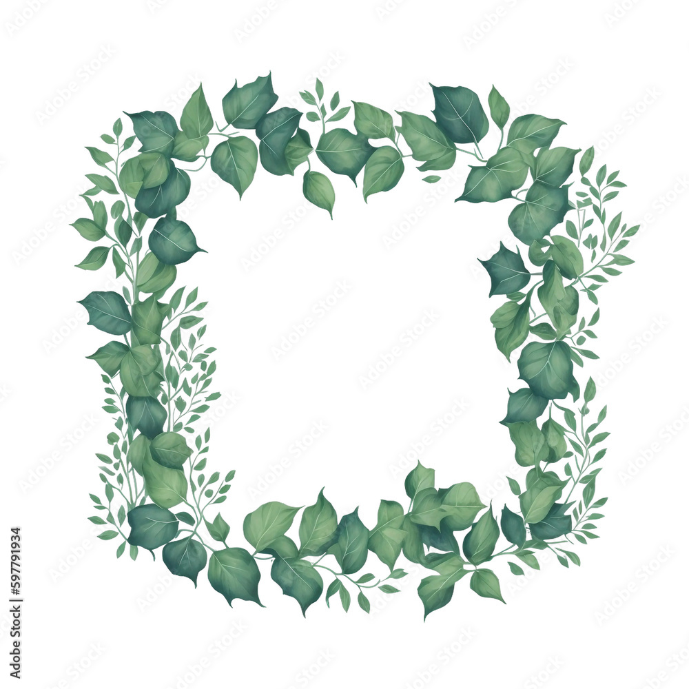 Beautiful green flower frame on transparent background. Generative AI art.