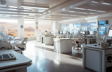 Wall Mural - futuristic interior of a laboratory or scientific station on a planet. created with generative ai te