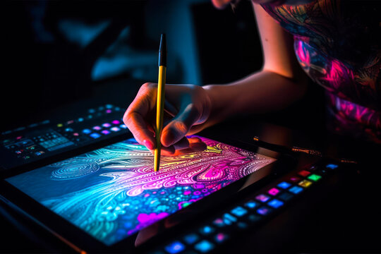 Digital artist using a graphics tablet. Generative AI