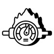 Conceptual linear design icon of burning speedometer