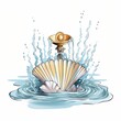 Cartoon baptismal shell with water and cross, symbolizing the cleansing and salvation in Christian baptism Generative AI