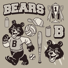 Black Bear Mascot Old School Style Object In Set