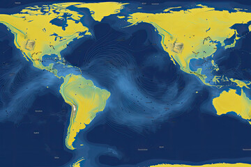 Wall Mural - world map with weather forecast app. weather prediction data on monitor screen. concept of meteorolo
