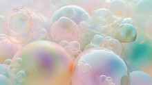 Rococo Molten Transparency, Delicate Molten Matt Transparent Translucent Soap Bubbles With Colourful Powder Inside High In The Sky, Flying Multilayered, Translucent, Generative Ai