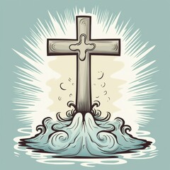 Wall Mural - Cartoon baptismal cross with symbolic design, blessing, sacrifice, and significance in Christian baptism Generative AI