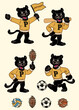 Set of Black Panther Sport Mascot in Vintage Retro Hand Drawn Style