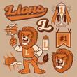 Set of Lion Mascot Old School Style