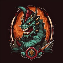 Wall Mural - Cartoon dragon slayer emblem for a gaming logo Generative AI