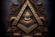 red rimmed Eye of Providence, All-Seeing Eye of God in triangle, ancient masonic symbol